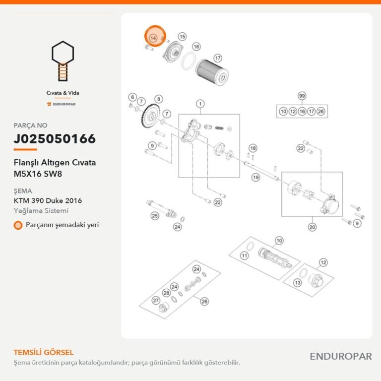 Flanşlı Altıgen Cıvata M5X16 SW8 J025050166 parça şeması
