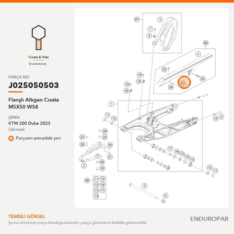 Flanşlı Altıgen Cıvata M5X50 WS8 J025050503 parça şeması
