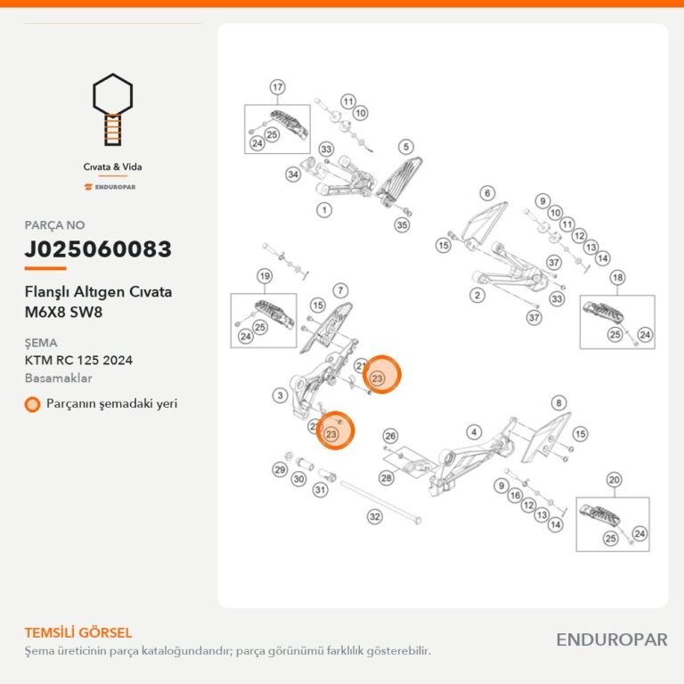 Flanşlı Altıgen Cıvata M6X8 SW8 J025060083 parça şeması