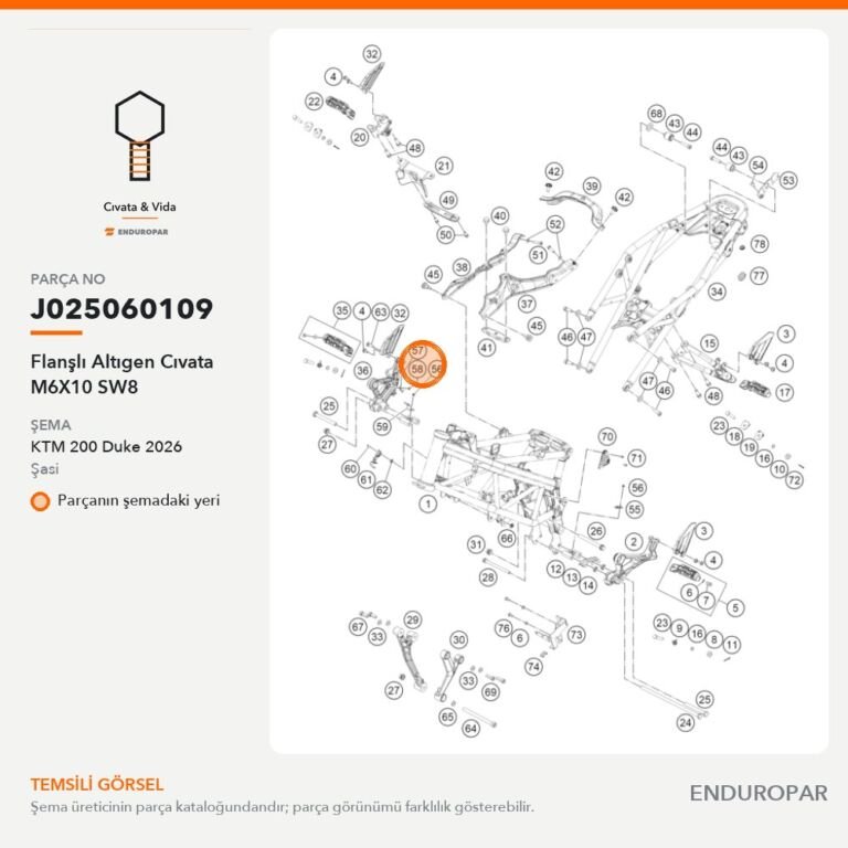 Flanşlı Altıgen Cıvata M6X10 SW8 J025060109 parça şeması