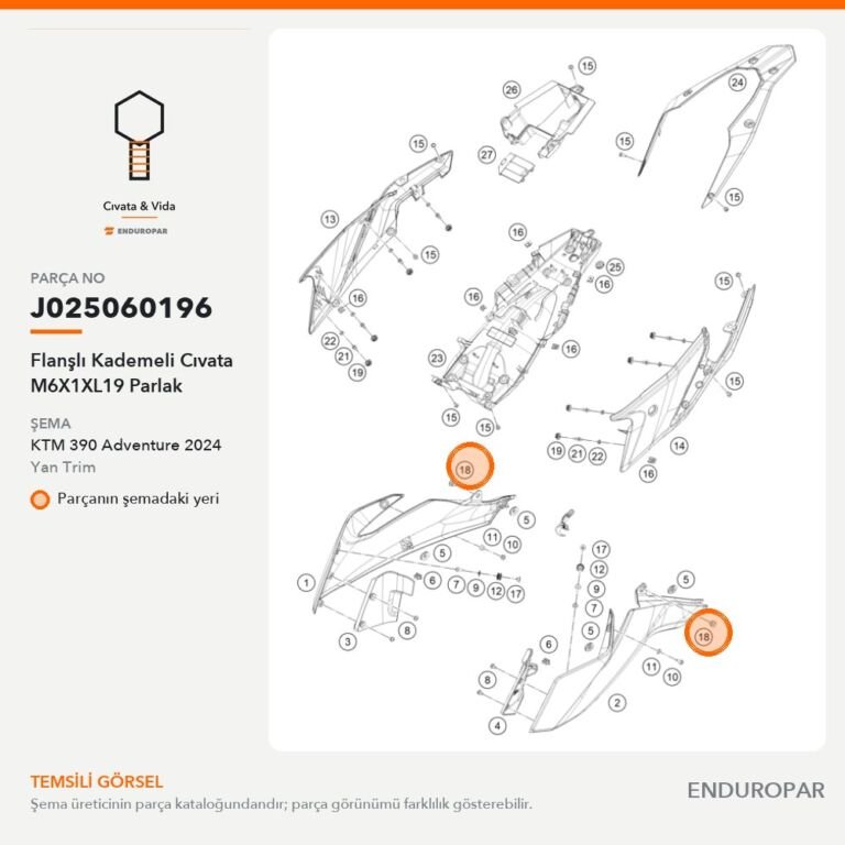 Flanşlı Kademeli Cıvata M6X1XL19 Parlak J025060196 parça şeması