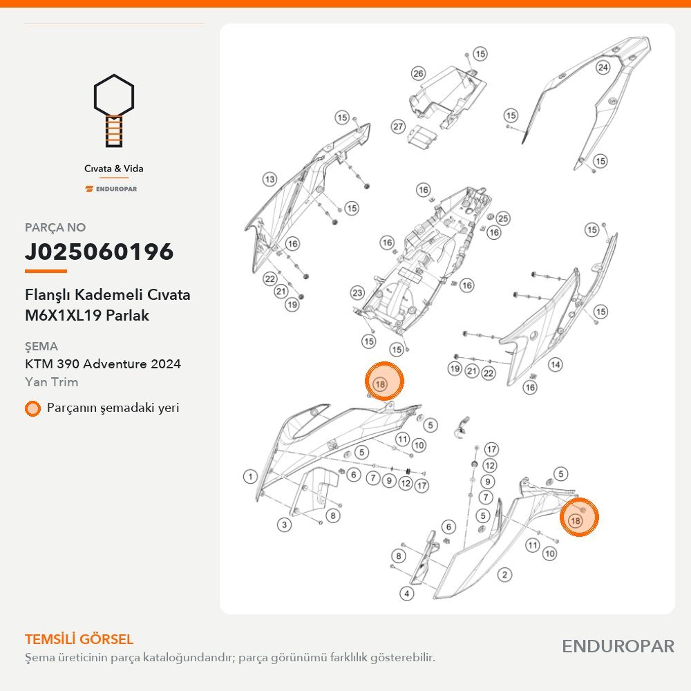 Flanşlı Kademeli Cıvata M6X1XL19 Parlak J025060196 parça şeması