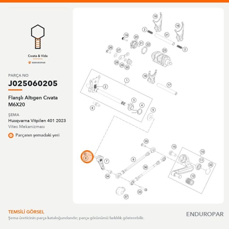 Flanşlı Altıgen Cıvata M6X20 J025060205 parça şeması