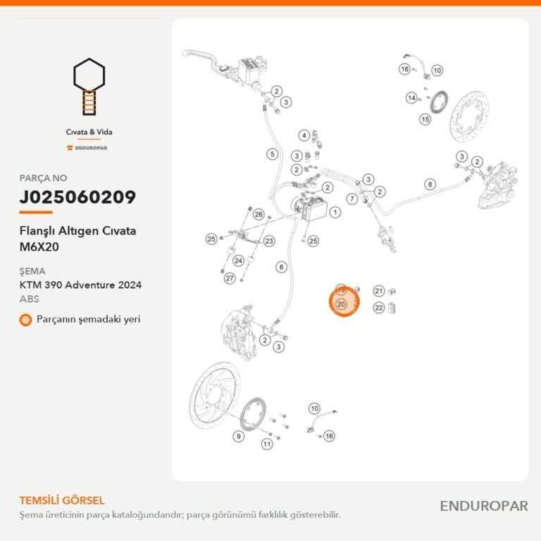 Flanşlı Altıgen Cıvata M6X20 J025060209 parça şeması
