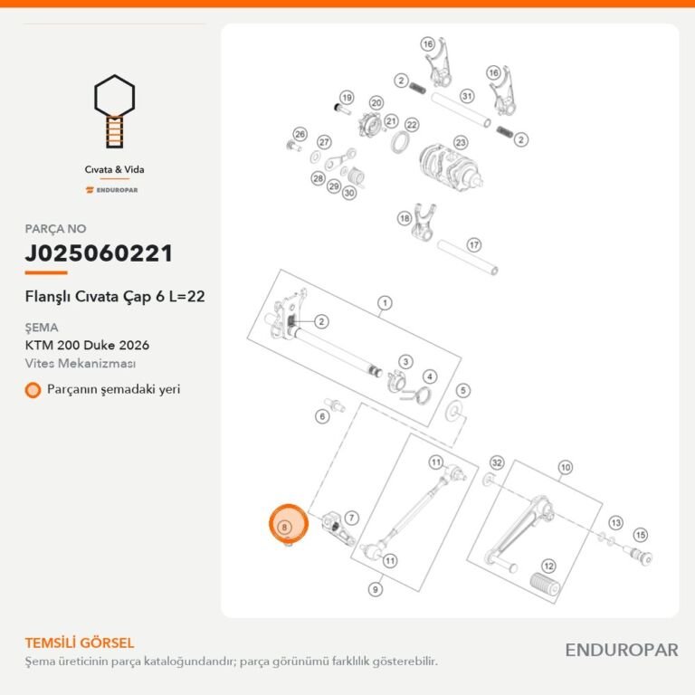 Flanşlı Cıvata Çap 6 L=22 J025060221 parça şeması