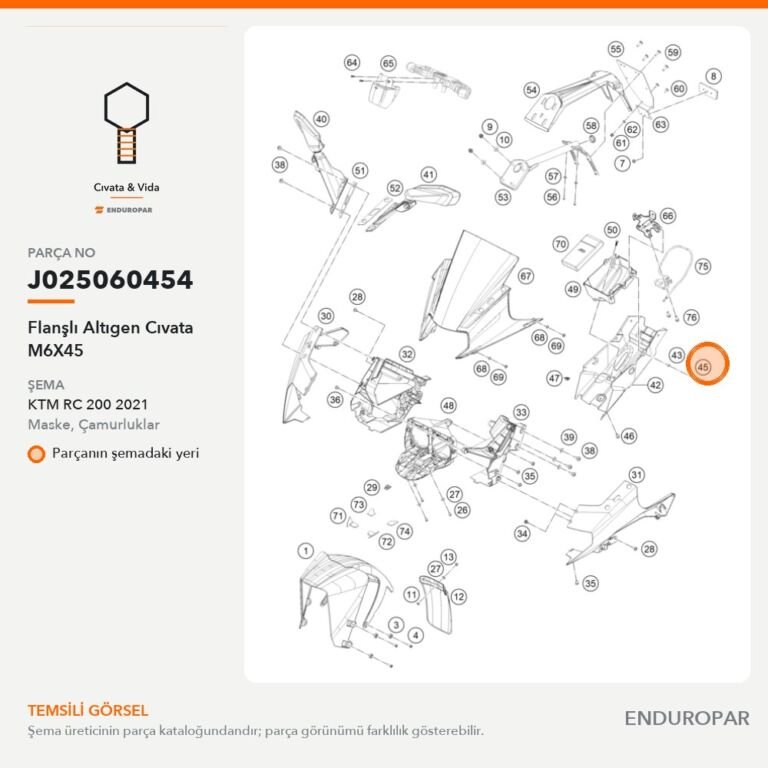 Flanşlı Altıgen Cıvata M6X45 J025060454 parça şeması