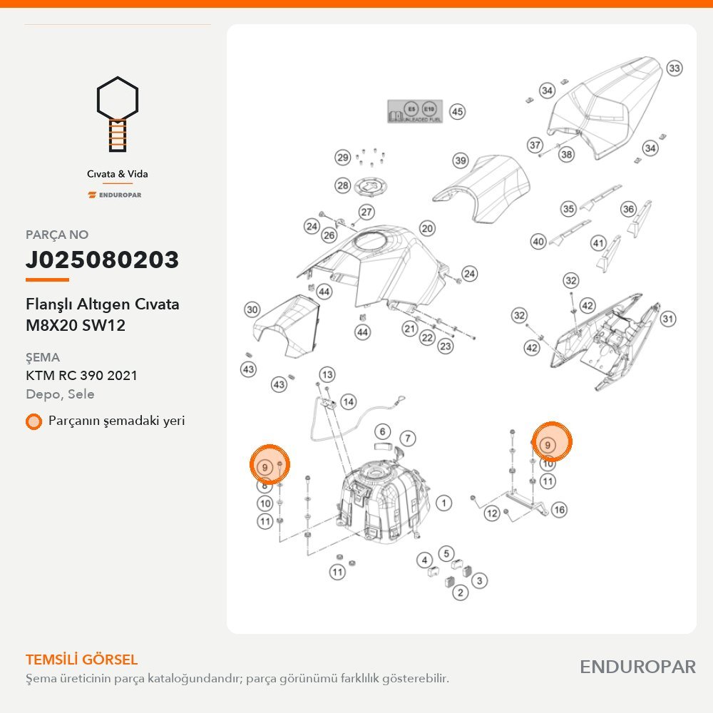 Flanşlı Altıgen Cıvata M8X20 SW12 J025080203 parça şeması