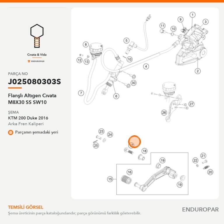Flanşlı Altıgen Cıvata M8X30 SS SW10 J025080303S parça şeması