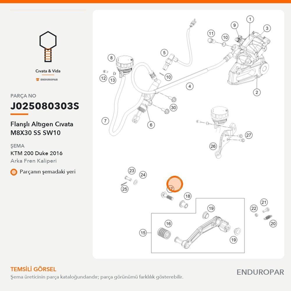 Flanşlı Altıgen Cıvata M8X30 SS SW10 J025080303S parça şeması