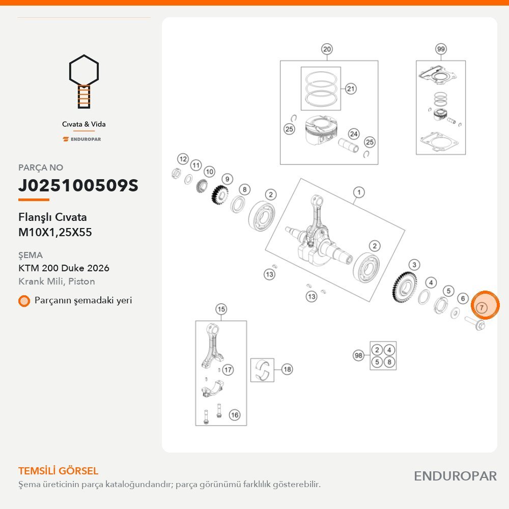 Flanşlı Cıvata M10X1,25X55 J025100509S parça şeması