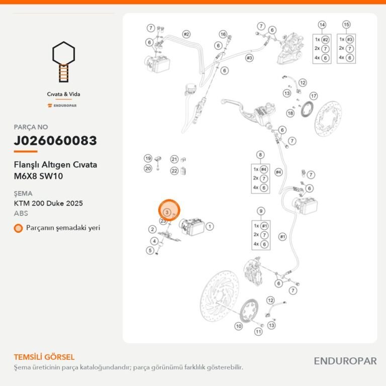 Flanşlı Altıgen Cıvata M6X8 SW10 J026060083 parça şeması