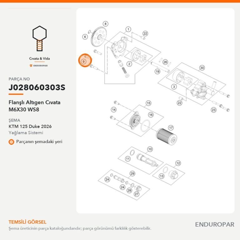 Flanşlı Altıgen Cıvata M6X30 WS8 J028060303S parça şeması