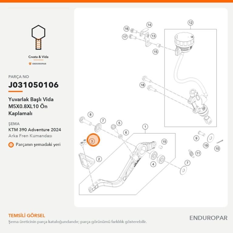 Yuvarlak Başlı Vida M5X0.8XL10 Ön Kaplamalı J031050106 parça şeması