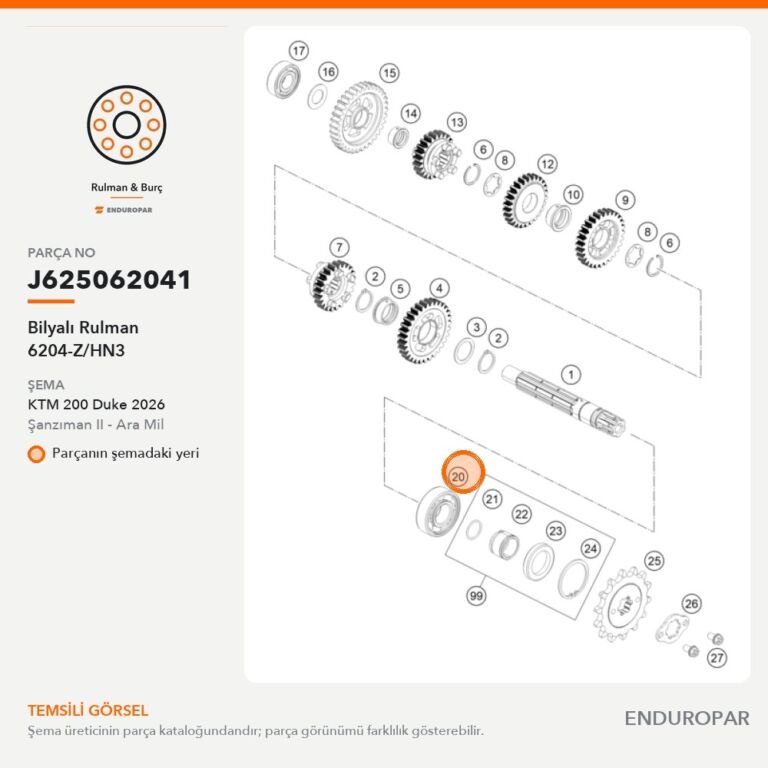 Bilyalı Rulman 6204-Z/HN3 J625062041 parça şeması