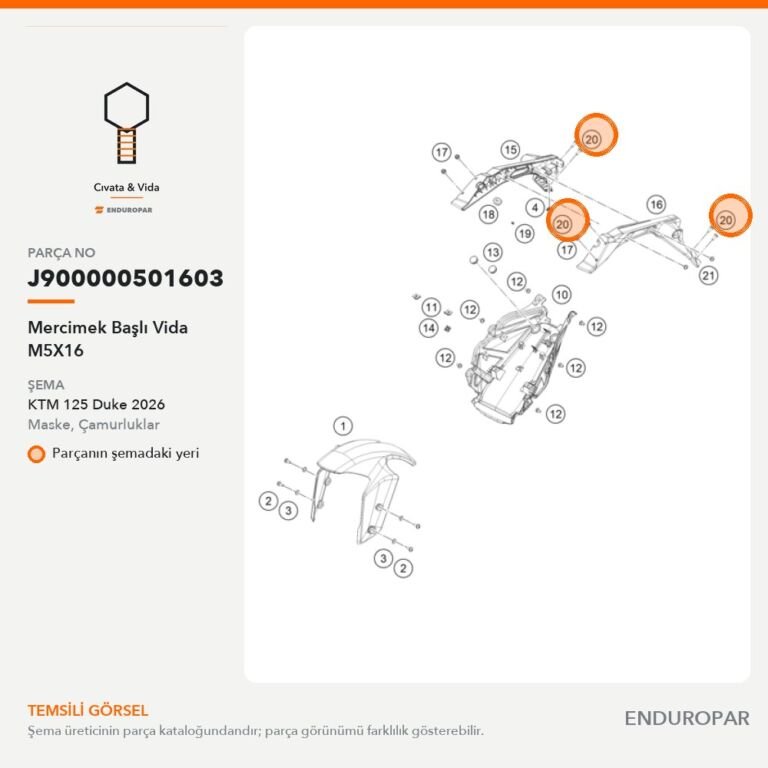Mercimek Başlı Vida M5X16 J900000501603 parça şeması