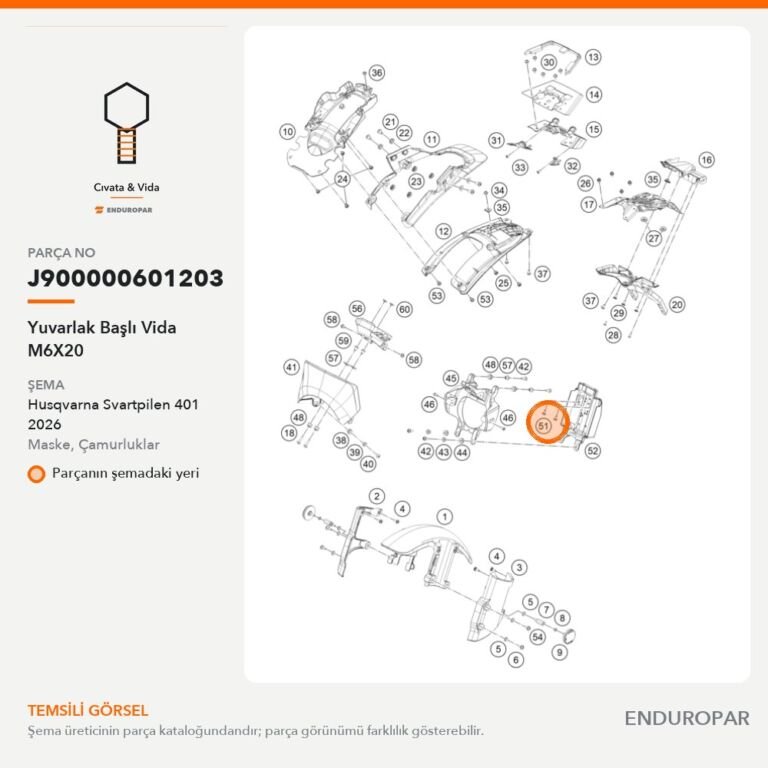Yuvarlak Başlı Vida M6X20 J900000601203 parça şeması