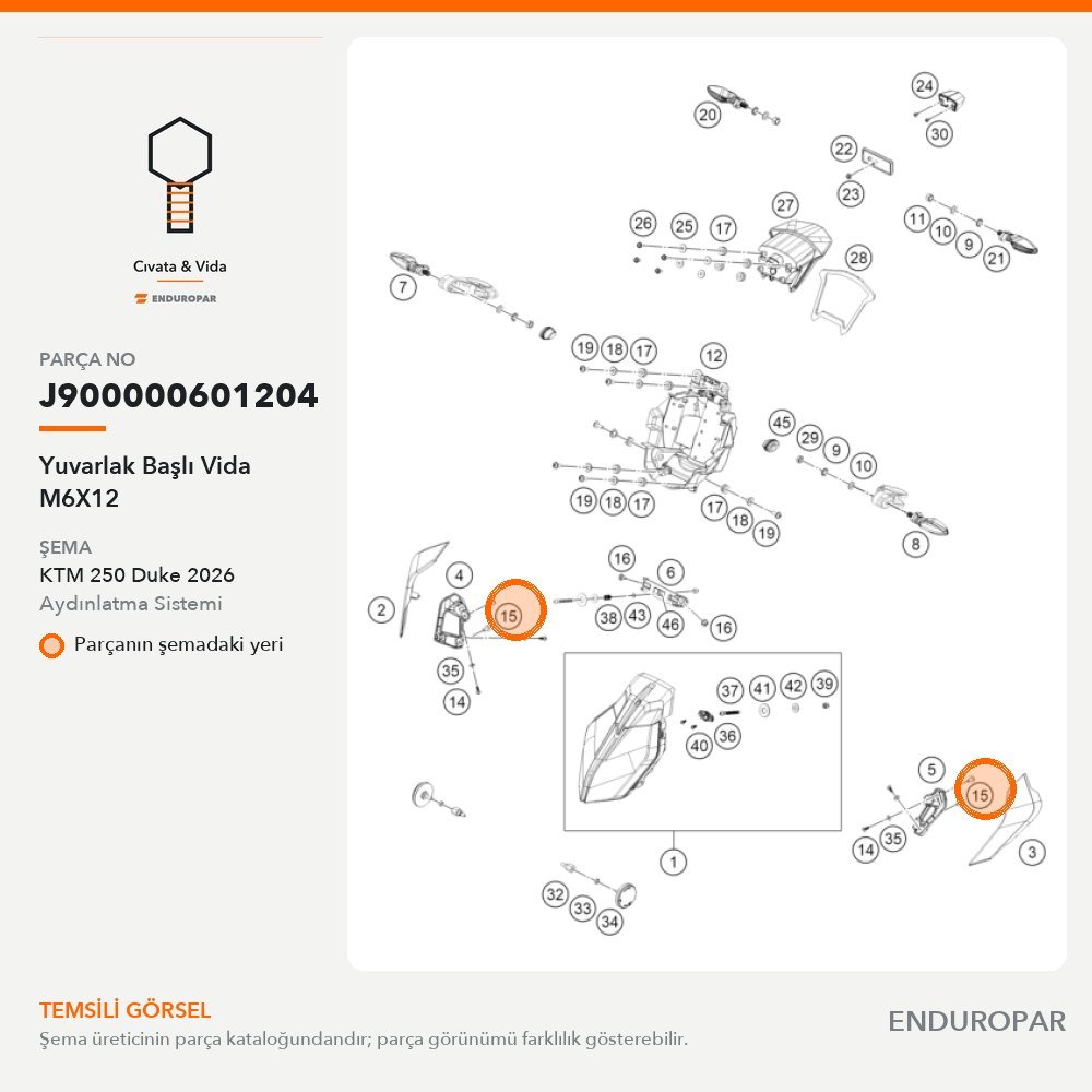 Yuvarlak Başlı Vida M6X12 J900000601204 parça şeması