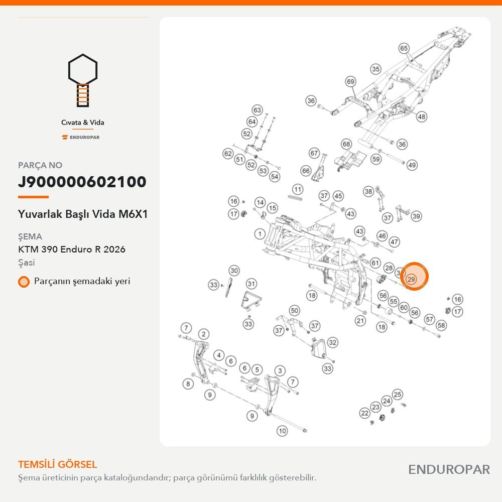Yuvarlak Başlı Vida M6X1 J900000602100 parça şeması