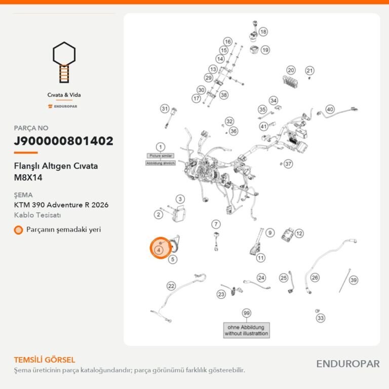 Flanşlı Altıgen Cıvata M8X14 J900000801402 parça şeması
