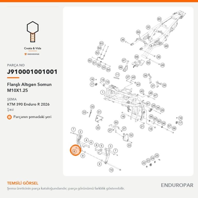 Flanşlı Altıgen Somun M10X1.25 J910001001001 parça şeması