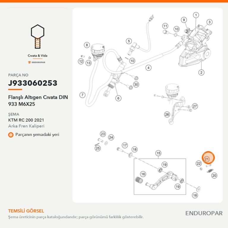 Flanşlı Altıgen Cıvata DIN 933 M6X25 J933060253 parça şeması