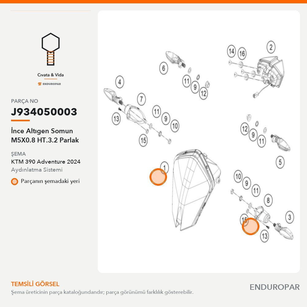 İnce Altıgen Somun M5X0.8 HT.3.2 Parlak J934050003 parça şeması