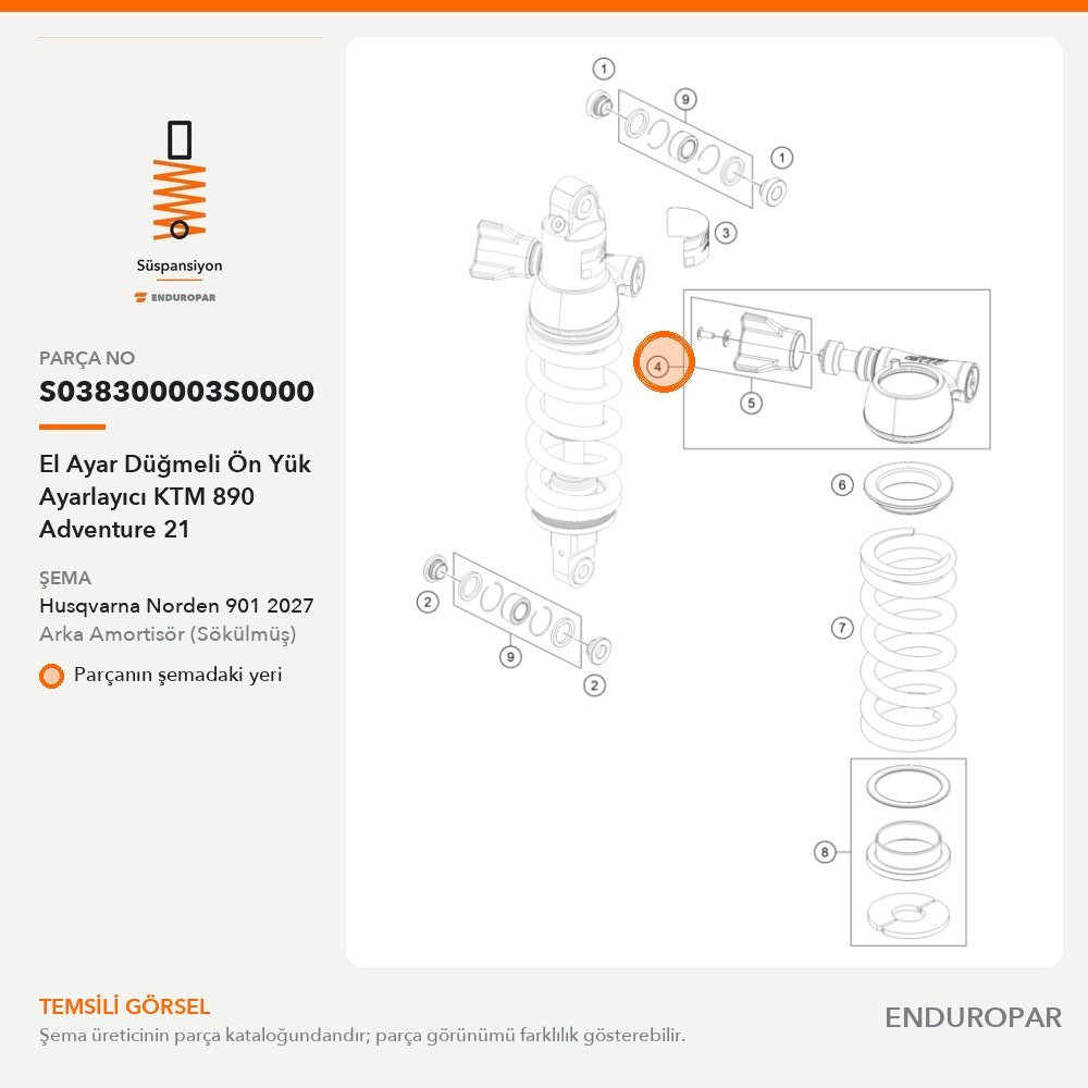El Ayar Düğmeli Ön Yük Ayarlayıcı KTM 890 Adventure 21 S038300003S0000 parça şeması
