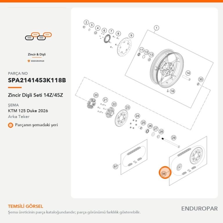 Zincir Dişli Seti 14Z/45Z SPA2141453K118B parça şeması