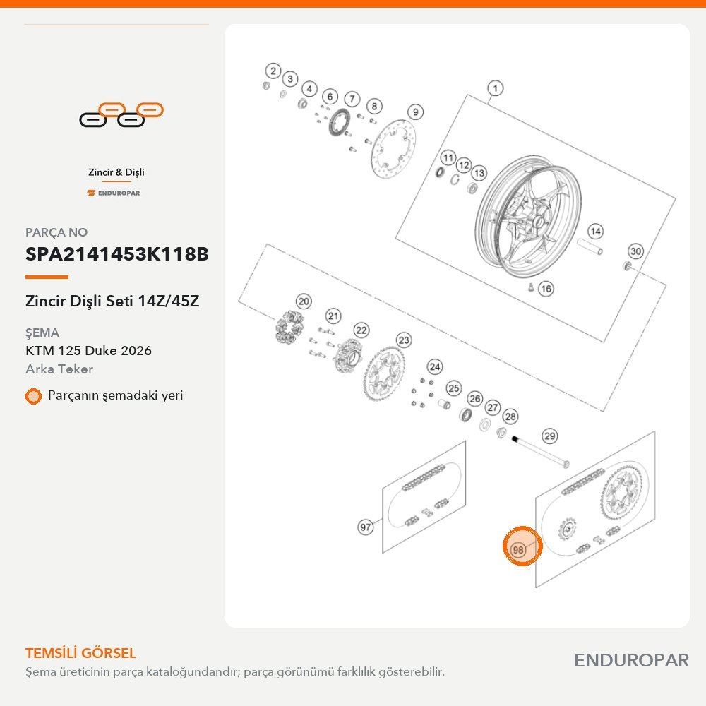 Zincir Dişli Seti 14Z/45Z SPA2141453K118B parça şeması