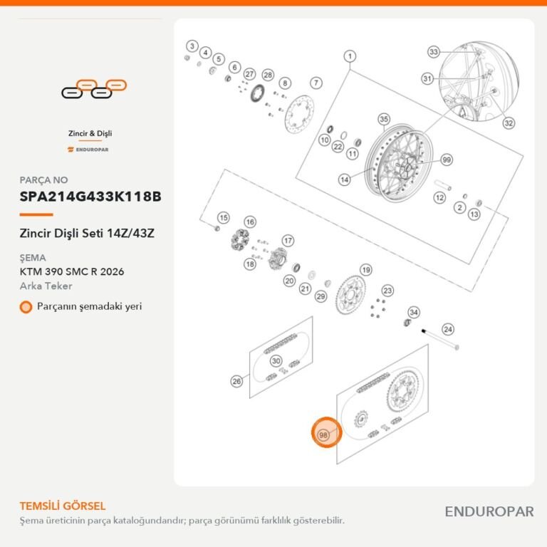 Zincir Dişli Seti 14Z/43Z SPA214G433K118B parça şeması
