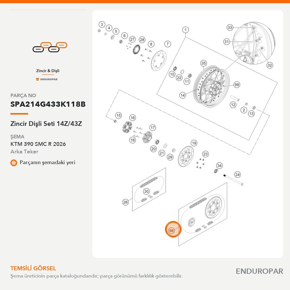 Zincir Dişli Seti 14Z/43Z SPA214G433K118B parça şeması