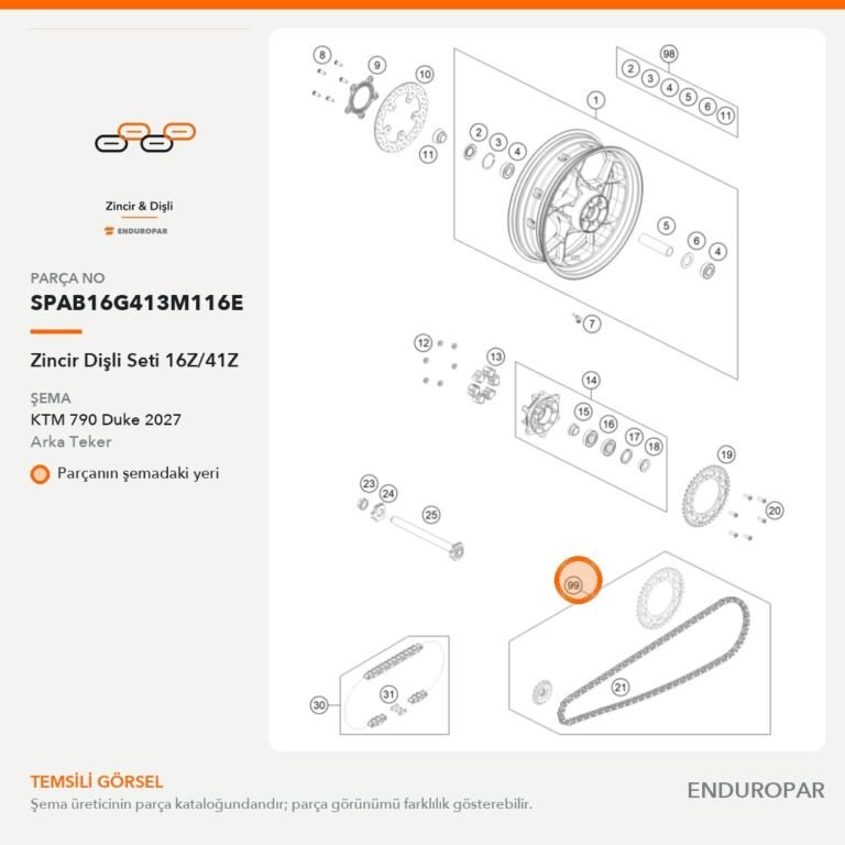 Zincir Dişli Seti 16Z/41Z SPAB16G413M116E parça şeması