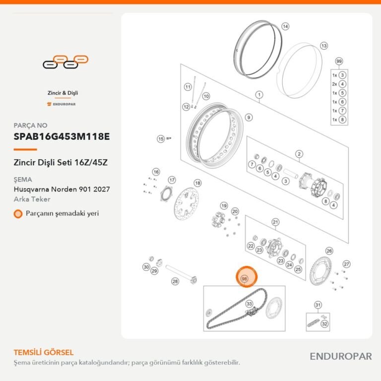 Zincir Dişli Seti 16Z/45Z SPAB16G453M118E parça şeması